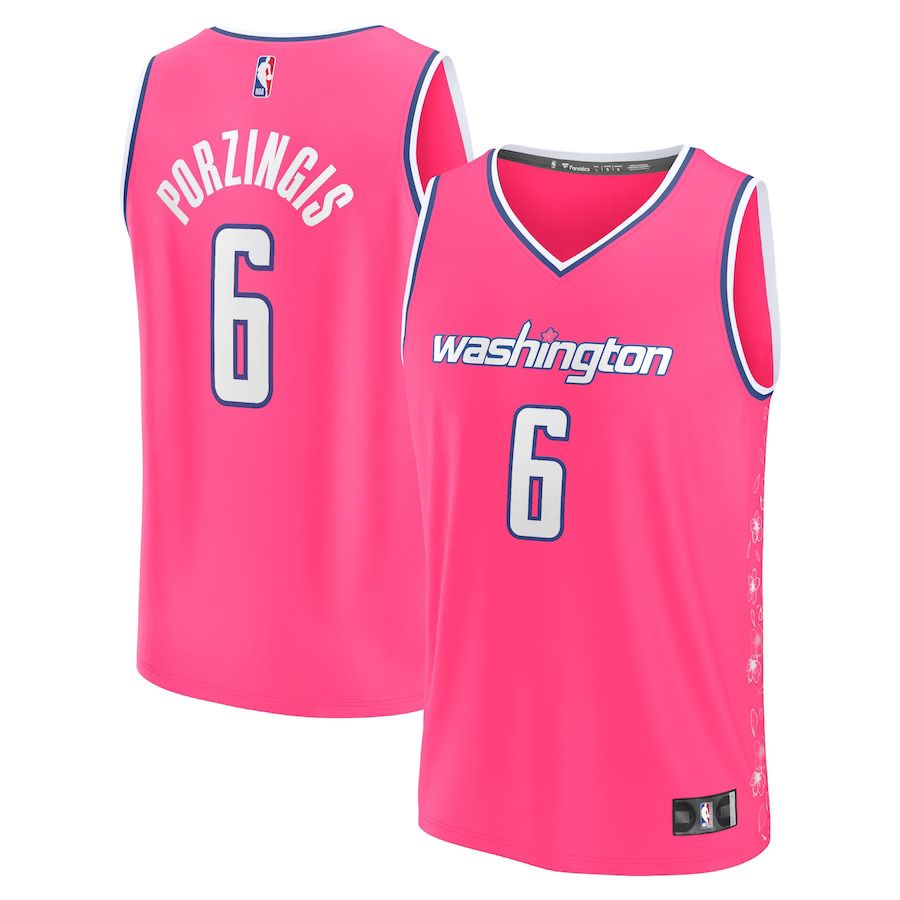 Men Washington Wizards 6 Kristaps Porzingis Fanatics Branded Pink City Edition 2022-23 Fastbreak NBA Jersey